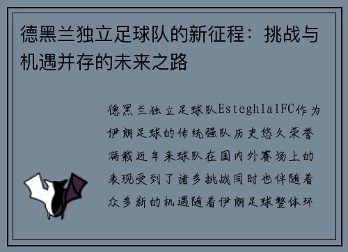 德黑兰独立足球队的新征程：挑战与机遇并存的未来之路