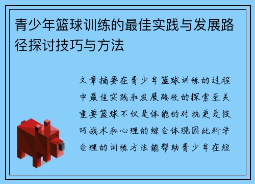 青少年篮球训练的最佳实践与发展路径探讨技巧与方法